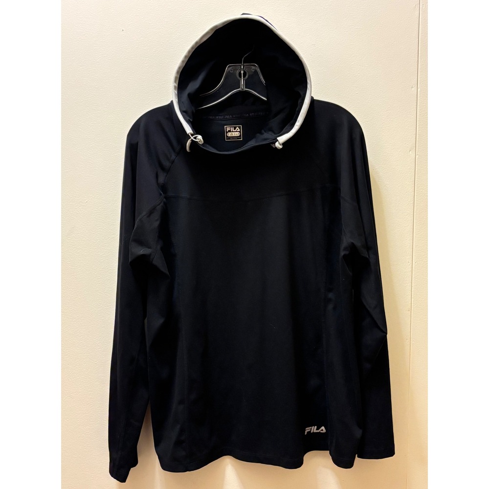 Fila Womens XL Black Hooded Long Sleeve Performance Running Top Cowl Neck Hoodie